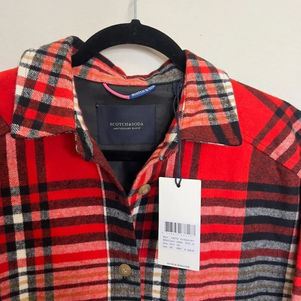 NEW Scotch & Soda Oversized Checked Overcoat Size XS Color Red Black - Picture 6 of 8